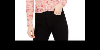 Bar III Women's Floral Print Ruched Top Pink Size 2XL