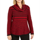 Style & Co Women's Cowl Neck Printed Sweater Red Size Petite