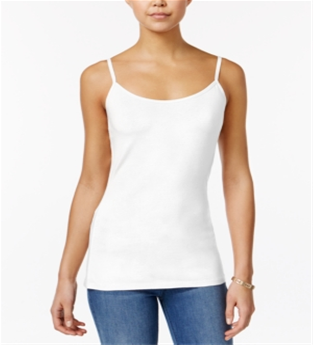 Planet Gold Women's Stretch Adjustable Spaghetti Strap Scoop Neck Tank Top White Size X-Small