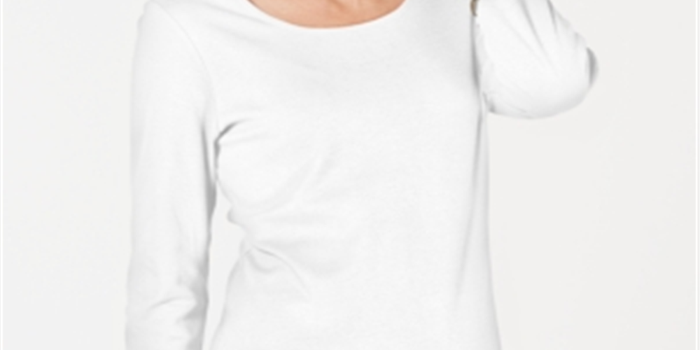 Karen Scott Women's 3/4 Sleeve Cotton Scoop-Neck Top White Size Petite XL