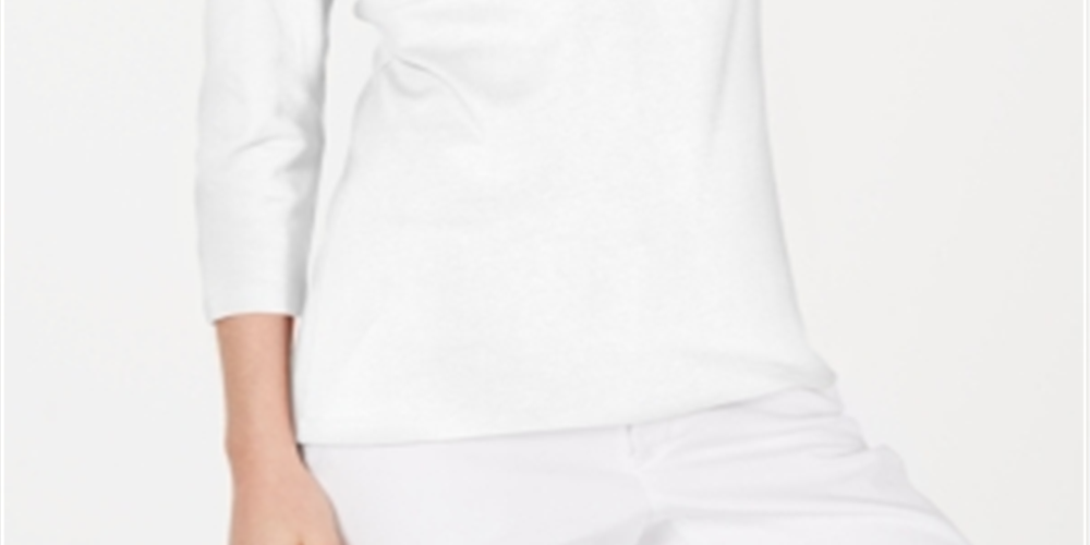 Karen Scott Women's 3/4 Sleeve Cotton Scoop-Neck Top White Size Petite XL