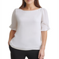 DKNY Women's Imitation Pearl Trim Elbow Sleeve Top White Size Medium
