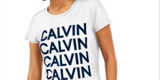 Calvin Klein Women's Flocked Stacked Logo Tee White Size X-Large