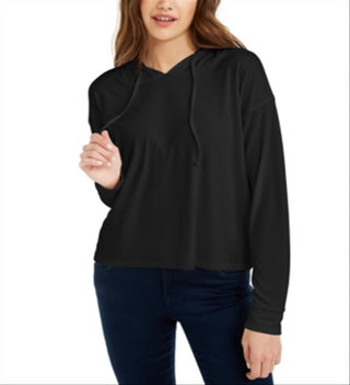 Pink Rose Junior's Rib Knit Pullover Hoodie Black Size Medium