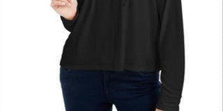 Pink Rose Junior's Rib Knit Pullover Hoodie Black Size Medium