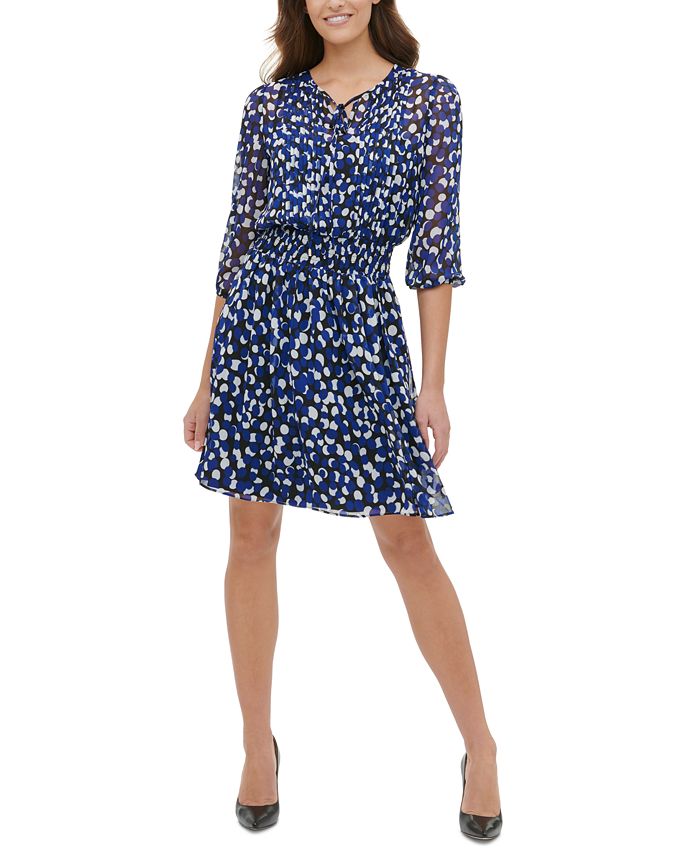Tommy Hilfiger Women's Printed Chiffon Fit & Flare Dress Blue Size 10