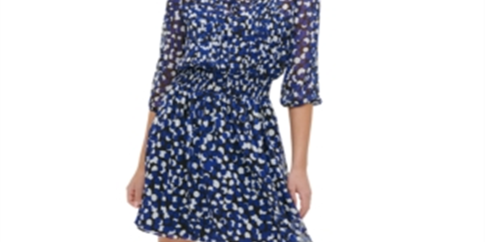 Tommy Hilfiger Women's Printed Chiffon Fit & Flare Dress Blue Size 10