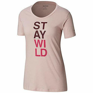 Columbia Women's Sportswear Word Block Crewneck Graphic Slogan T-Shirt Red Size Medium