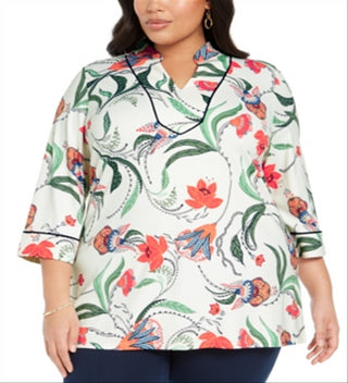 Charter Club Women's Floral Print Tunic White Size -0X