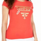 Guess Women's Crew Neck Metallic Graphic T-Shirt Orange Size Large
