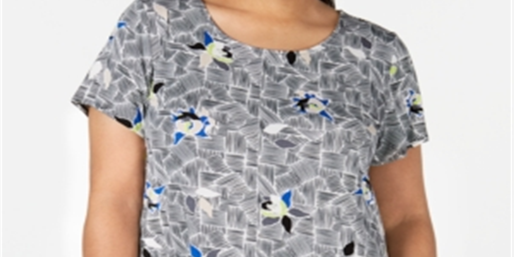 Alfani Women's Plus Printed Floral Blouse Black Size 0X