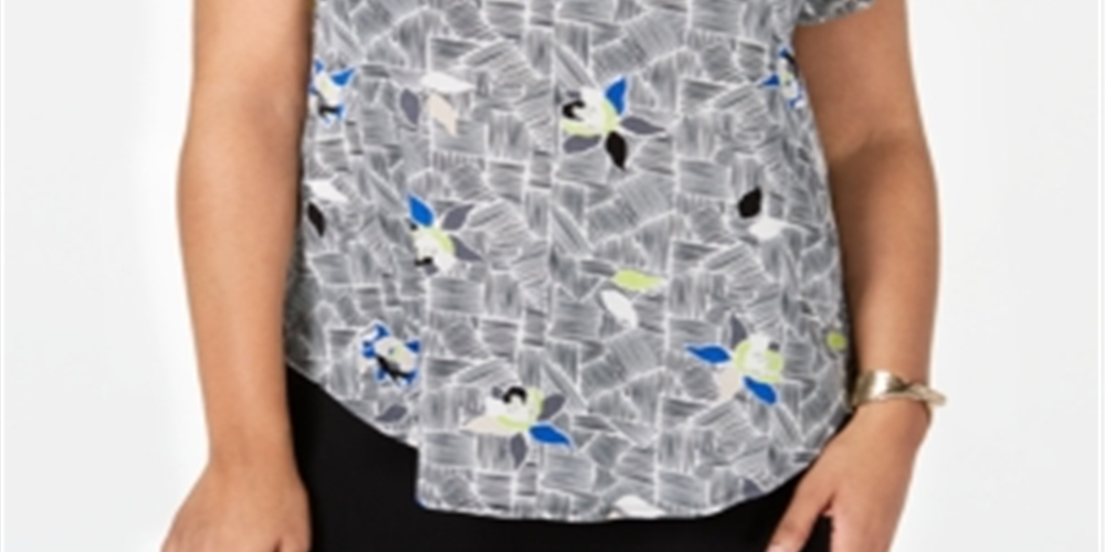 Alfani Women's Plus Printed Floral Blouse Black Size 0X