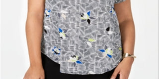 Alfani Women's Plus Printed Floral Blouse Black Size 0X