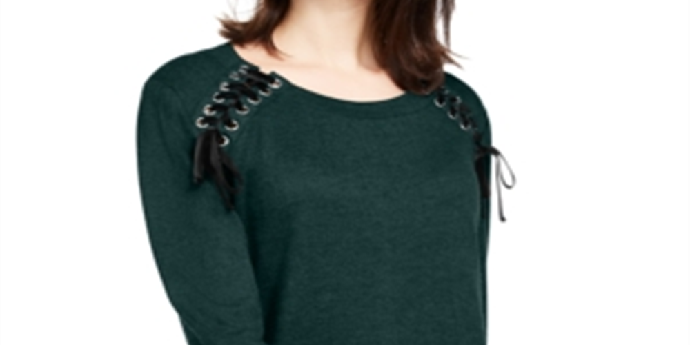 INC International Concepts Women's Lace up Scoop Neck Top Green Size Large