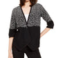 Alfani Women's Printed Asymmetric Open Front Cardigan Black Size Petite