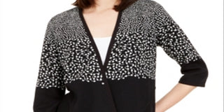 Alfani Women's Printed Asymmetric Open Front Cardigan Black Size Petite