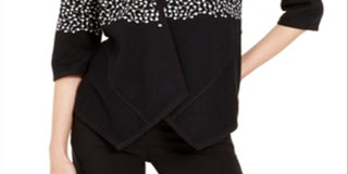 Alfani Women's Printed Asymmetric Open Front Cardigan Black Size Petite