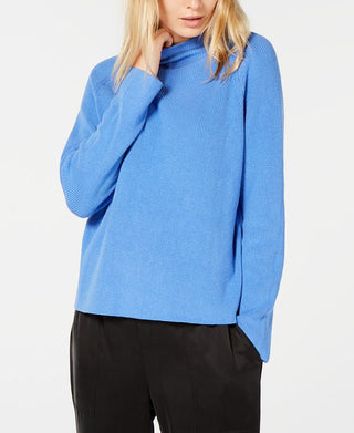 Eileen Fisher Women's Organic Funnel Neck Sweater Blue Size Petite Large