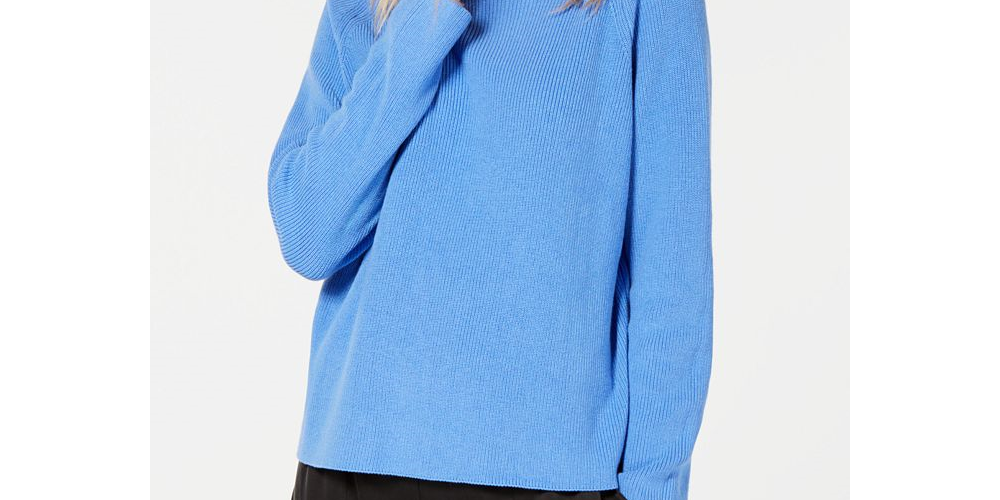 Eileen Fisher Women's Organic Funnel Neck Sweater Blue Size Petite Large