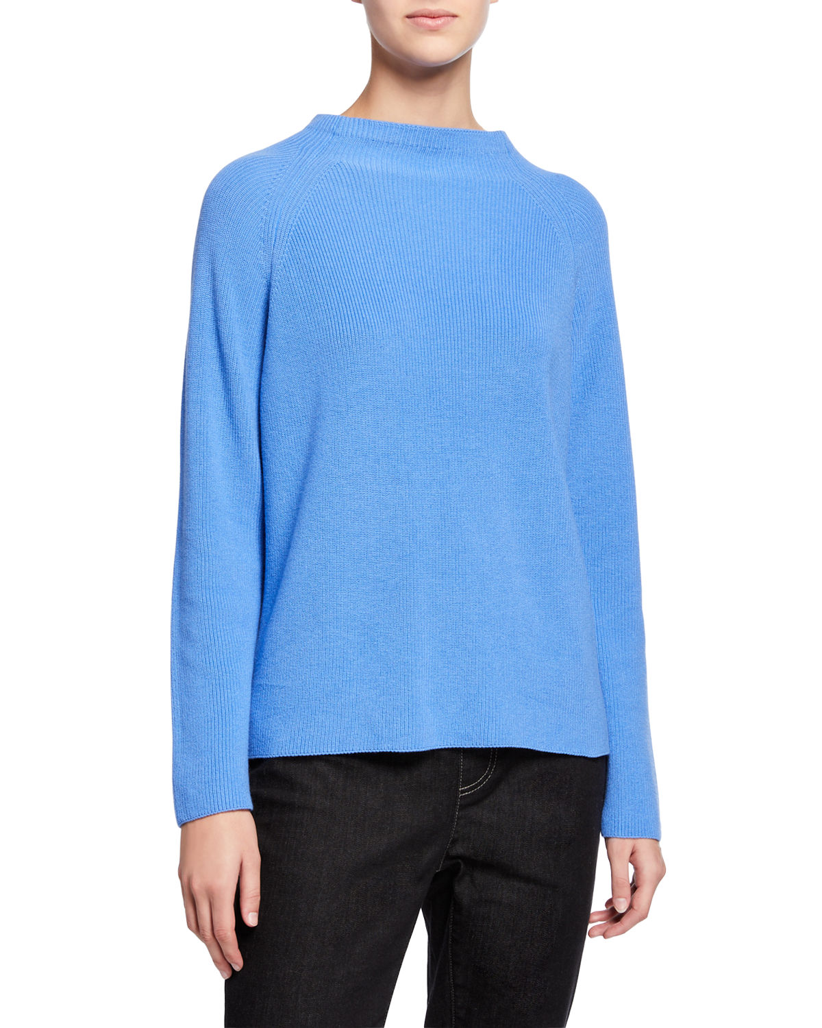 Eileen Fisher Women's Organic Funnel Neck Sweater Blue Size Petite Large