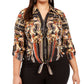 INC International Concepts Women's Plus Printed Tie Front Blouse Black Size 4XL