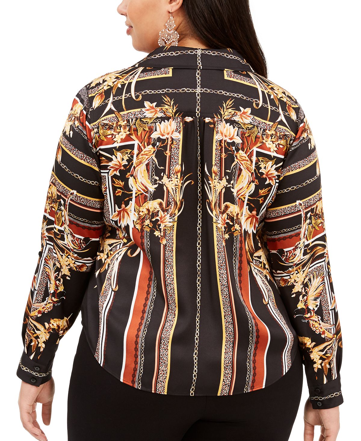 INC International Concepts Women's Plus Printed Tie Front Blouse Black Size 4XL