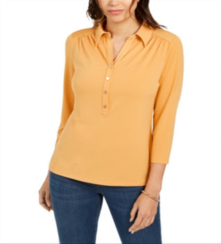 Charter Club Women's Knit Polo Shirt Yellow Size X-Large