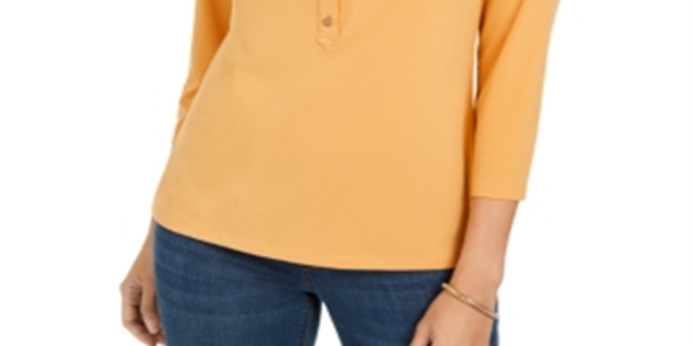 Charter Club Women's Knit Polo Shirt Yellow Size X-Large