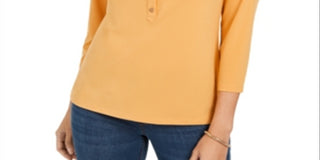 Charter Club Women's Knit Polo Shirt Yellow Size X-Large