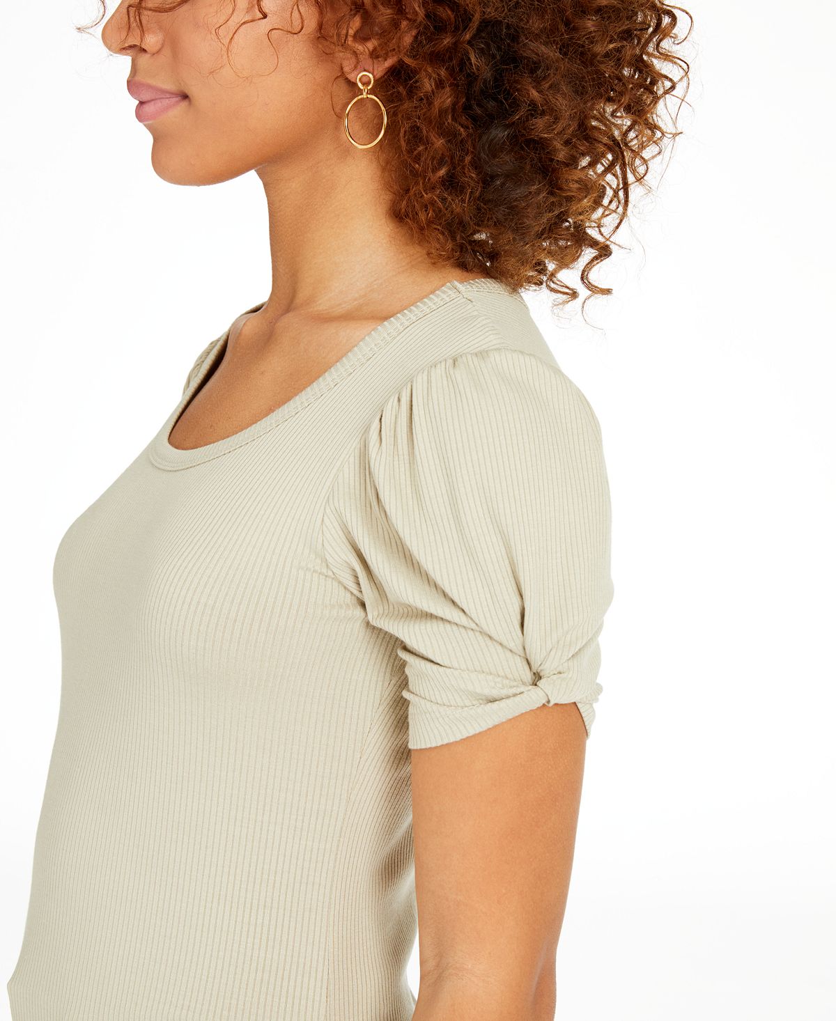 Crave Fame Junior's Puff Sleeve Top Green Size M