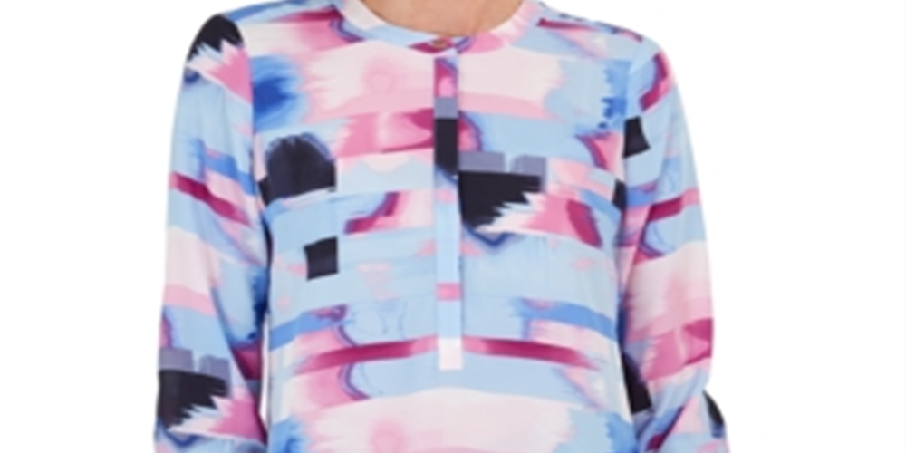 JM Collection Women's Printed Pleated Back Blouse Purple Size X-Small