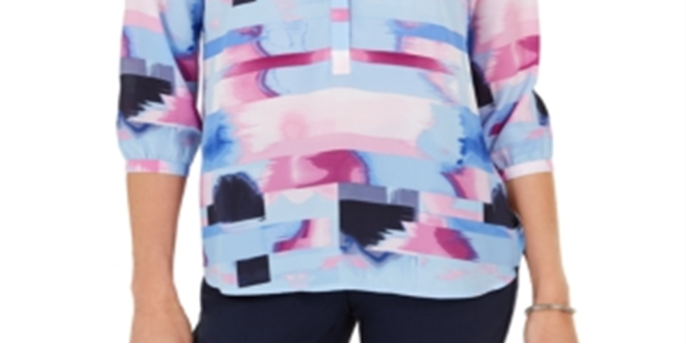 JM Collection Women's Printed Pleated Back Blouse Purple Size X-Small