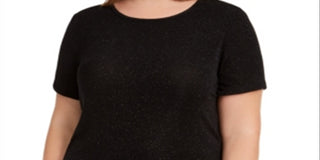 Bar III Women's Trendy Plus Textured Sparkle T-Shirt Black Size 1X