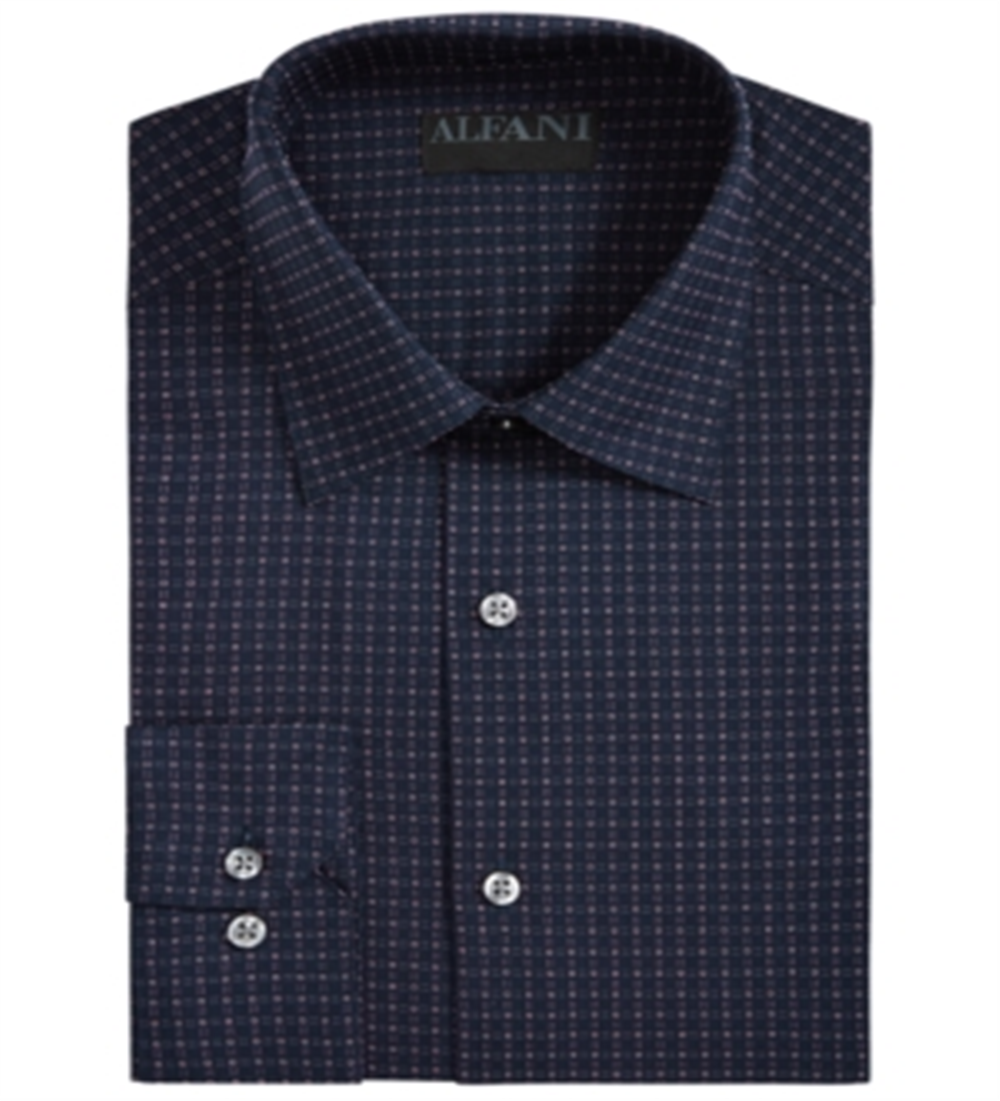 Alfani Men's Box Dobby Printed Regular Fit Button Down Shirt Blue Size -S