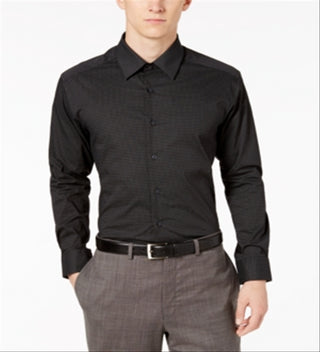 Alfani Men's Diamond Eye Button up Dress Shirt Black Size 18.5X34X35