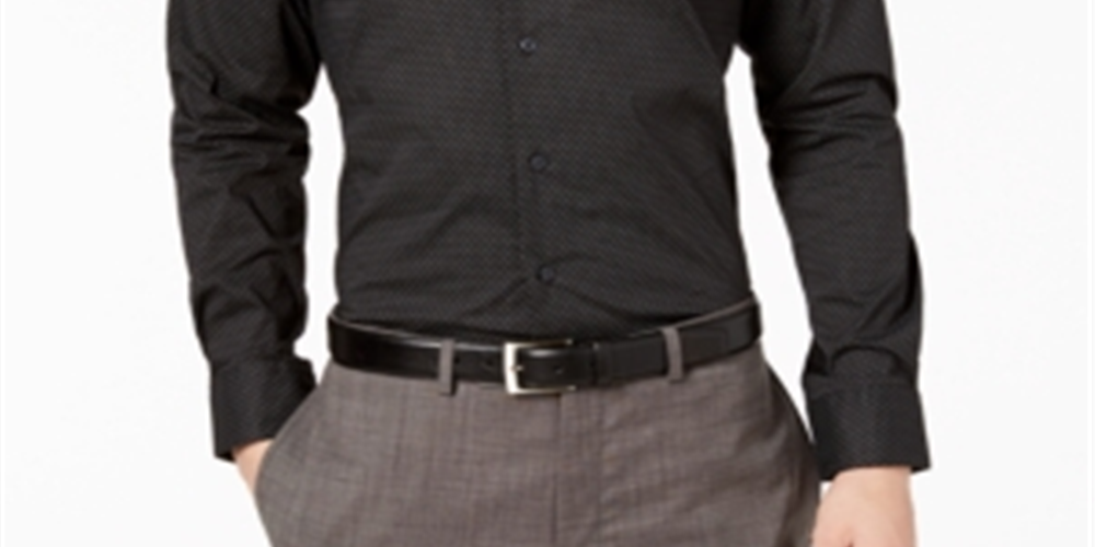 Alfani Men's Diamond Eye Button up Dress Shirt Black Size 18.5X34X35