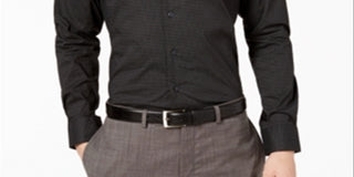 Alfani Men's Diamond Eye Button up Dress Shirt Black Size 18.5X34X35