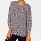 JM Collection Women's Printed Pleated Back Top Black Size Petite S