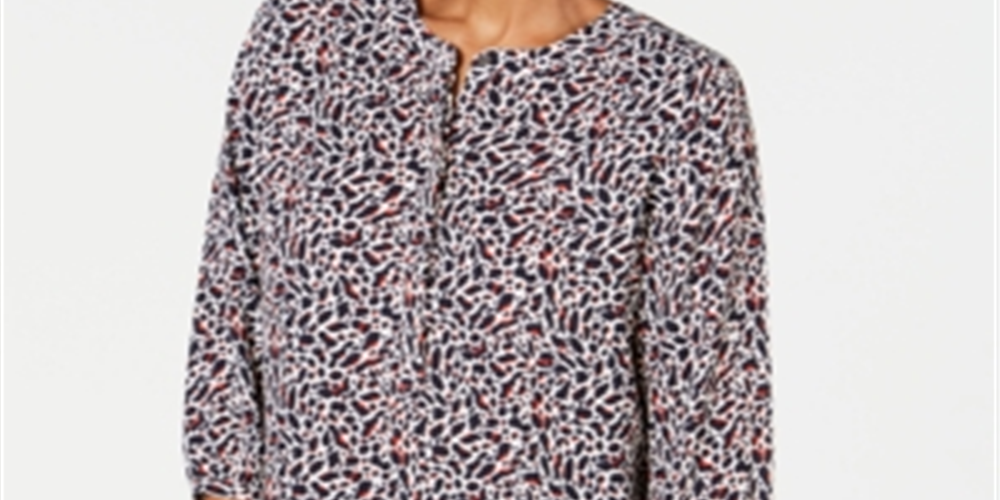 JM Collection Women's Printed Pleated Back Top Black Size Petite S