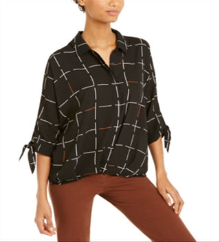 Alfani Women's Printed Tie Sleeve Top Black Size S