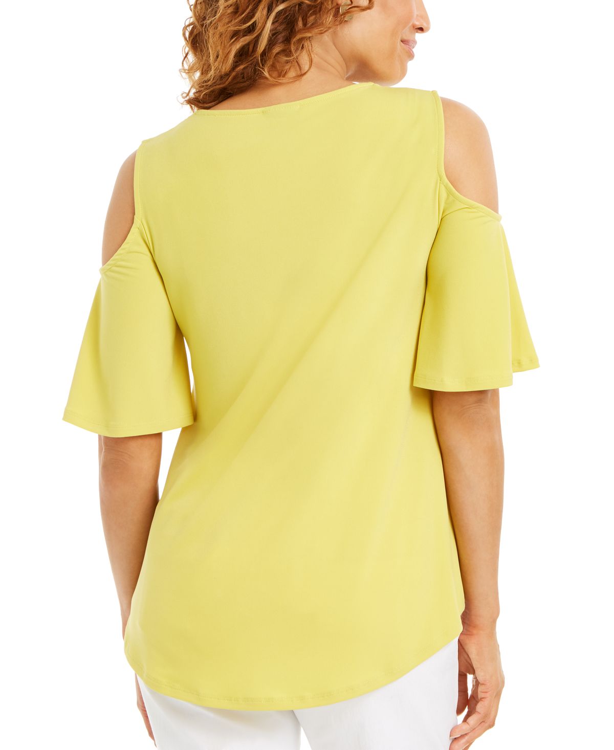 JM Collection Women's Cutout Cold Shoulder Top Green Size Small