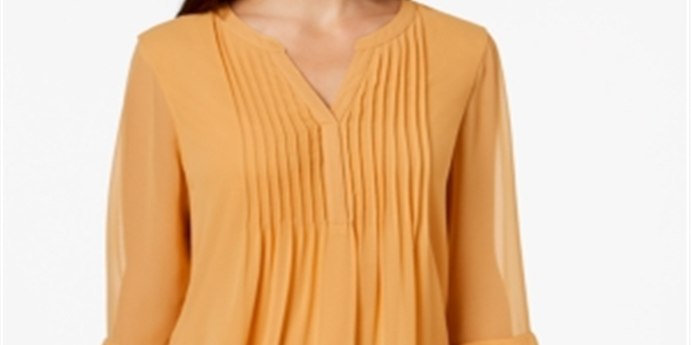 Charter Club Women's Double Ruffle Solid Pintuck Top Yellow Size Petite Small