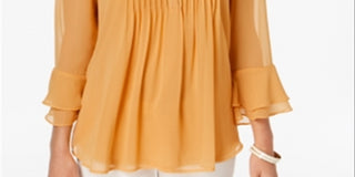 Charter Club Women's Double Ruffle Solid Pintuck Top Yellow Size Petite Small