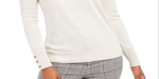 Charter Club Women's Merino Wool Button Cuff Crewneck Sweater Oat Size X-Small