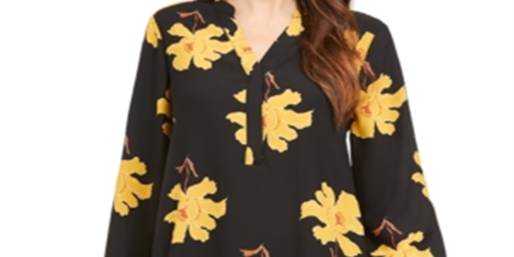 Alfani Women's Printed Roll Tab Sleeve Tunic Top Black Size Medium