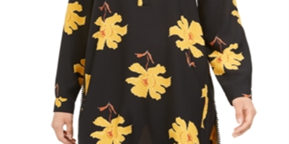 Alfani Women's Printed Roll Tab Sleeve Tunic Top Black Size Medium