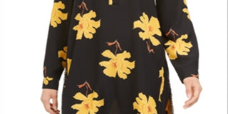 Alfani Women's Printed Roll Tab Sleeve Tunic Top Black Size Medium