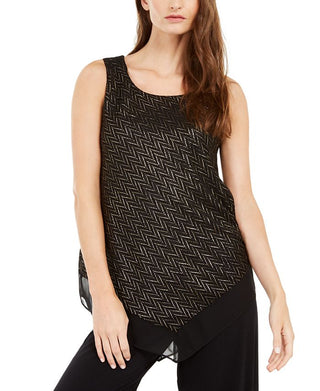 Alfani Women's Metallic Pointed Hem Top Black Size XX-Large