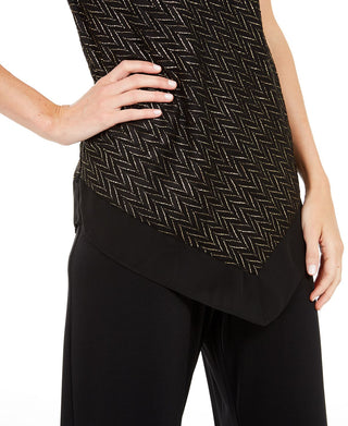 Alfani Women's Metallic Pointed Hem Top Black Size XX-Large