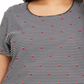 Karen Scott Women's Plus Striped Heart Print Top Black Size 2X